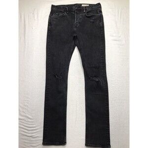 ALLSAINTS Cigarette Jean Men 30(32X31) Black Button Fly Distressed Stretch Denim